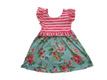 Load image into Gallery viewer, Pink Stripe Aqua Floral Girls Dress
